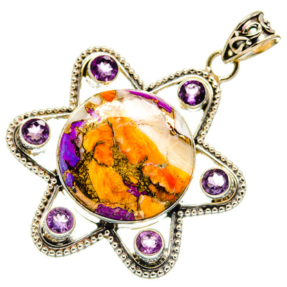 925 sterling silver spiny oyster pendant with purple amethyst stones, teardrop bail