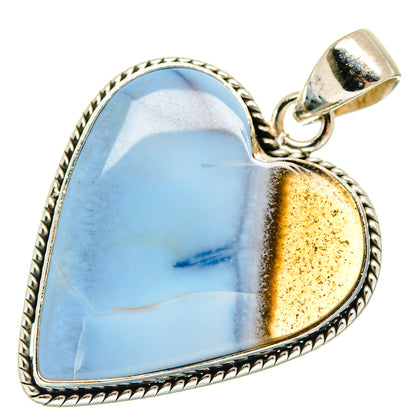 925 sterling silver opal heart pendant, blue and golden opal, rope-edged bezel