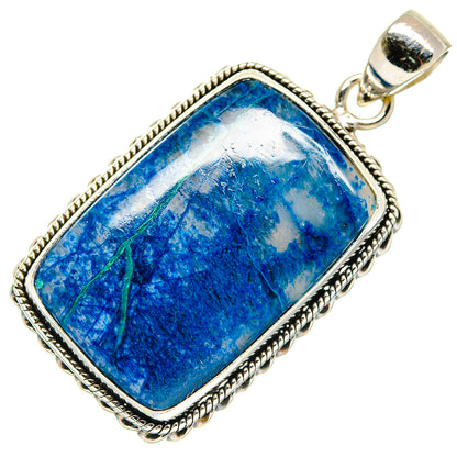 Rectangular blue apatite pendant with rope-edged bezel and 925 silver bail