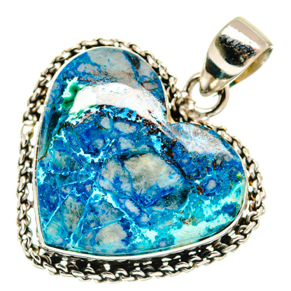 Sterling silver heart pendant with blue apatite stone and loop bail with chain