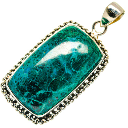 925 sterling silver chrysocolla pendant with rectangular green stone bezel and bail loop