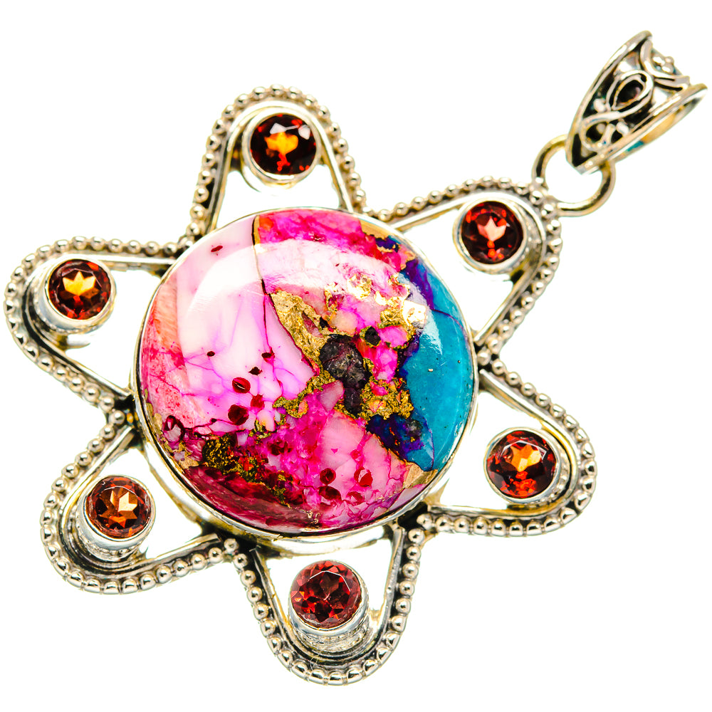 Kingman Pink Dahlia Turquoise Pendants handcrafted by Ana Silver Co - PD21660