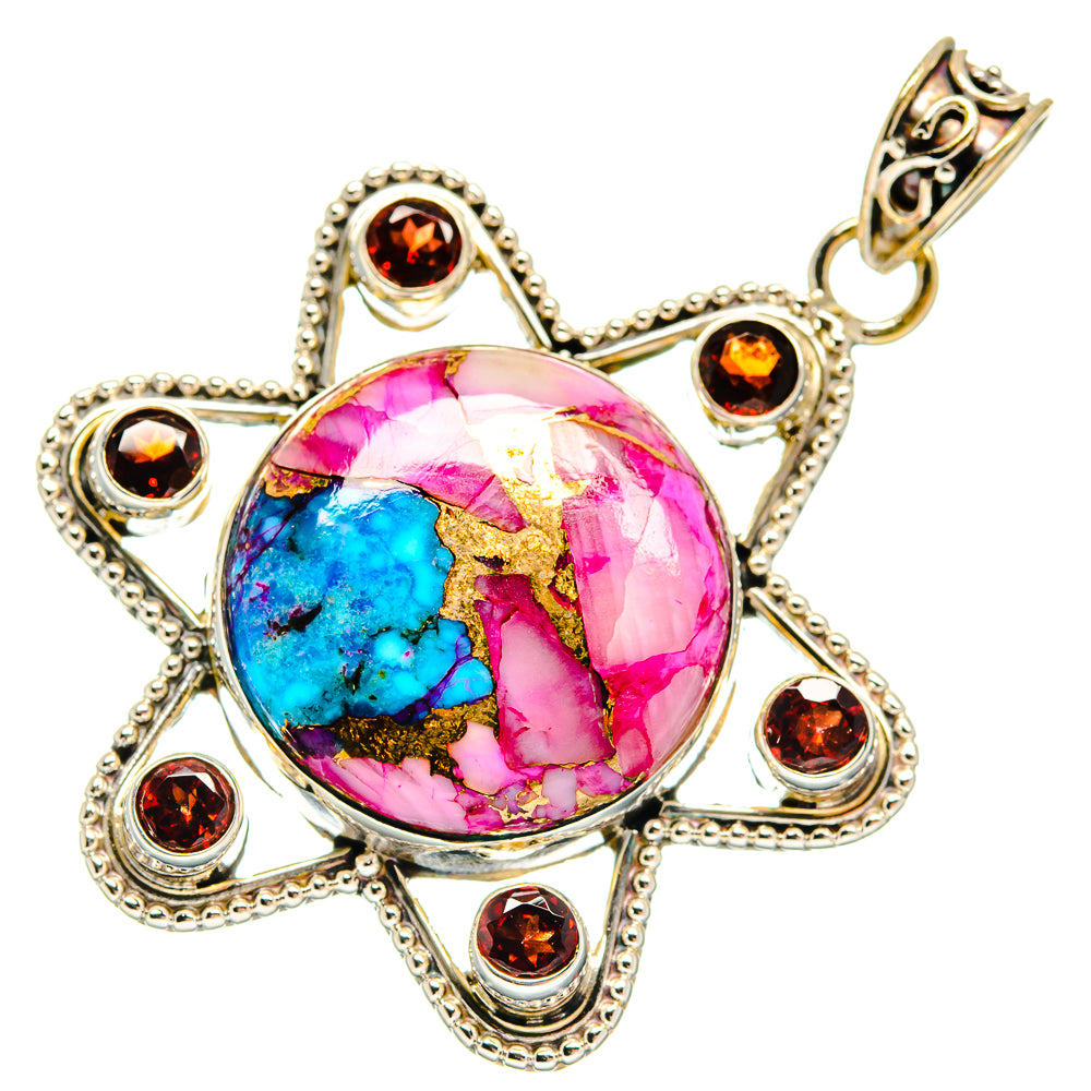 Kingman Pink Dahlia Turquoise Pendants handcrafted by Ana Silver Co - PD21709