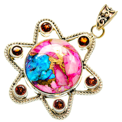 Kingman Pink Dahlia Turquoise Pendants handcrafted by Ana Silver Co - PD21709
