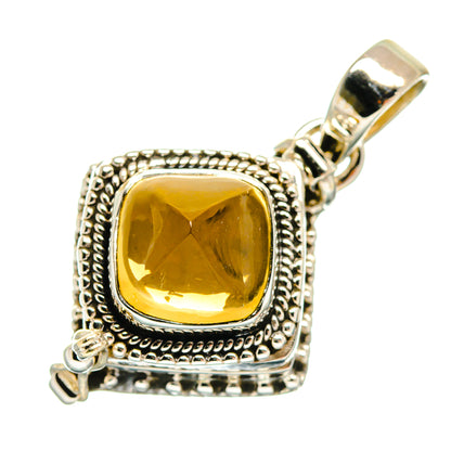 Sterling silver citrine pendant featuring square yellow gemstone and bail for chain