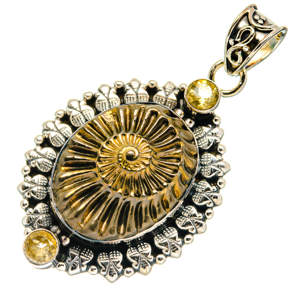Pyrite Fossil, Citrine Pendants handcrafted by Ana Silver Co - PD21752