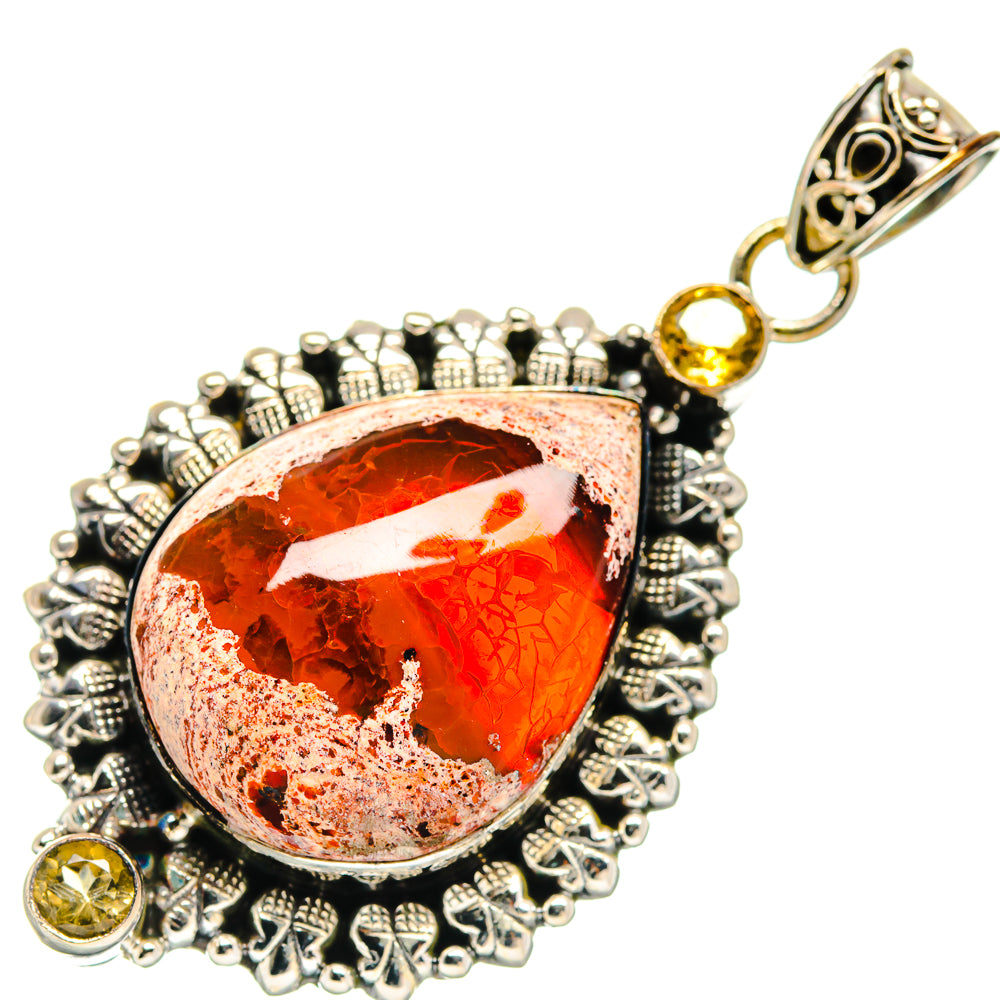 Mexican Fire Opal, Citrine Pendants handcrafted by Ana Silver Co - PD21758