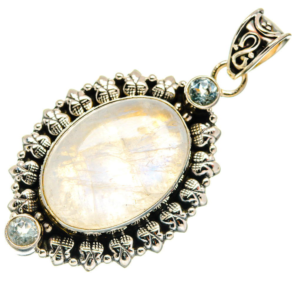 Rainbow Moonstone, Blue Topaz Pendants handcrafted by Ana Silver Co - PD21764