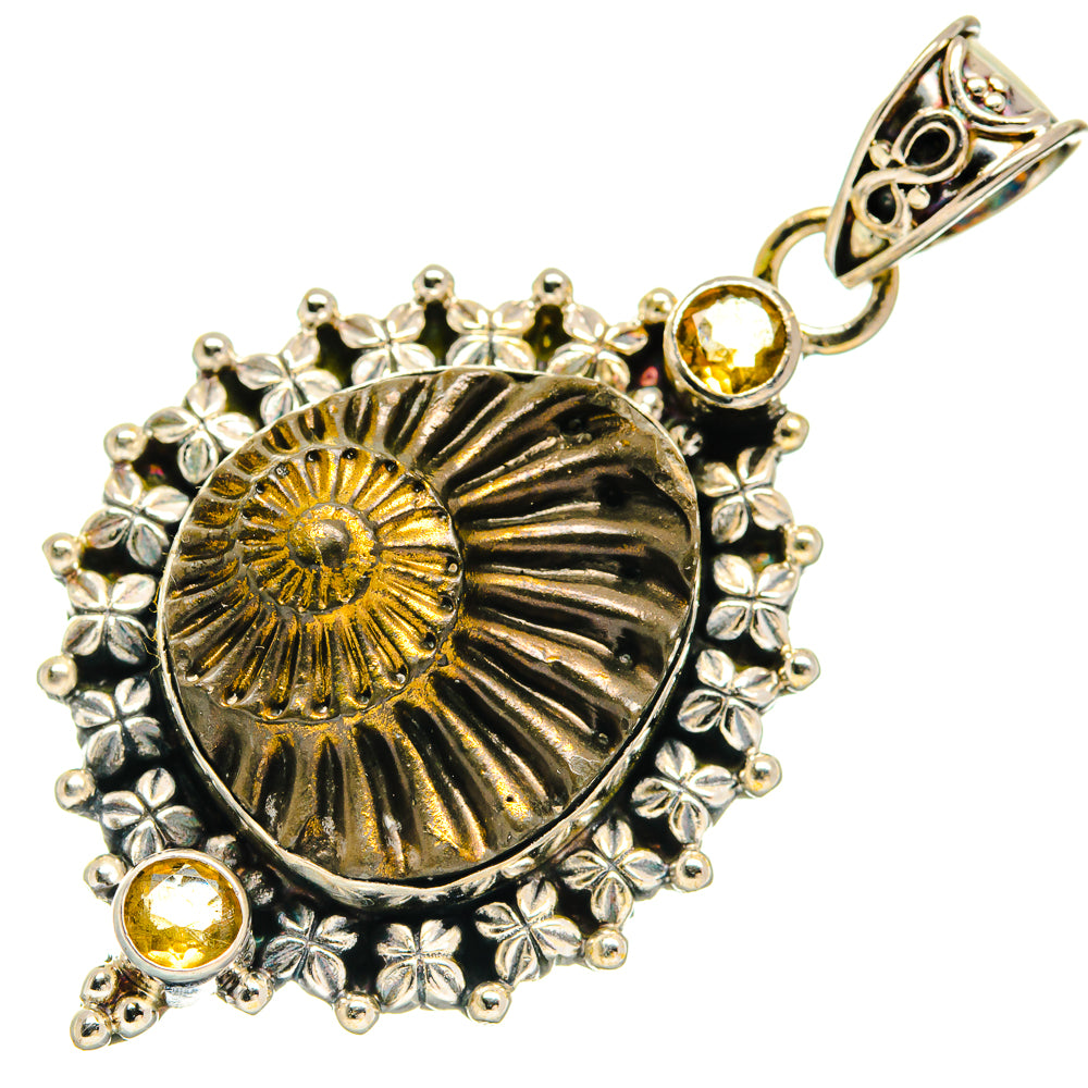 Pyrite Fossil, Citrine Pendants handcrafted by Ana Silver Co - PD21772