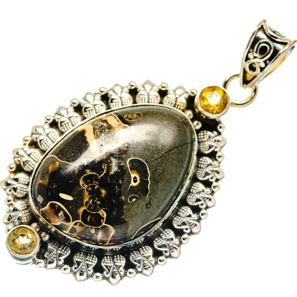Turritella Agate, Citrine Pendants handcrafted by Ana Silver Co - PD21781 - Photo 2