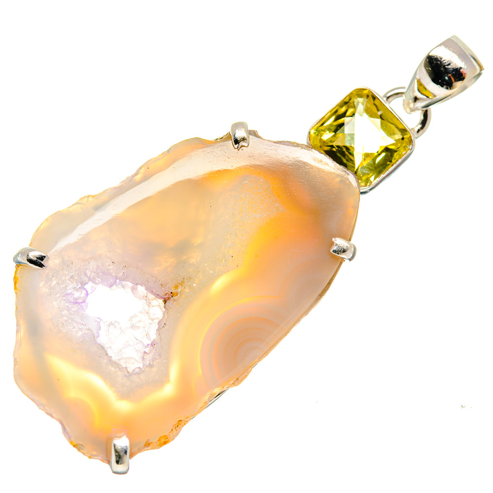 White Geode Slice, Citrine Pendants handcrafted by Ana Silver Co - PD21783 - Photo 2