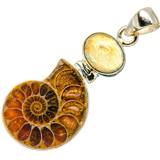 Ammonite Fossil, Labradorite Pendants handcrafted by Ana Silver Co - PD21808