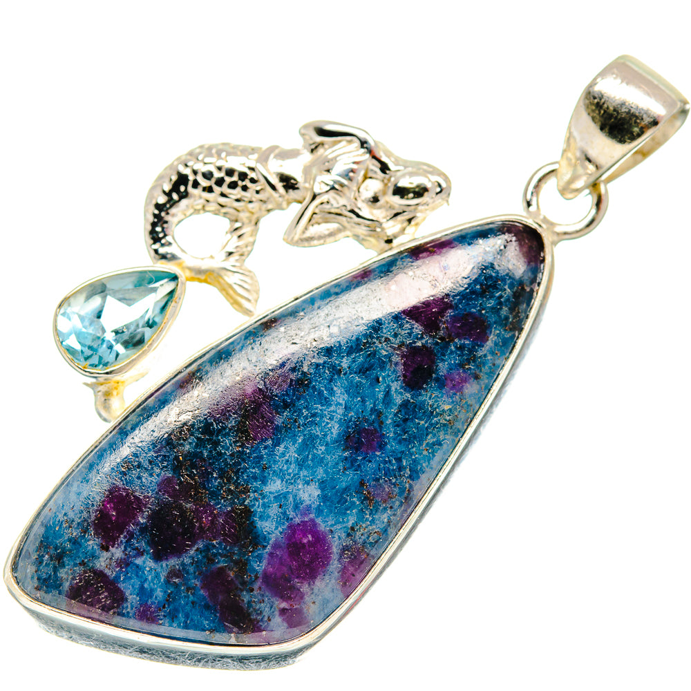 Ruby Fuchsite, Blue Topaz Pendants handcrafted by Ana Silver Co - PD21815 - Photo 2