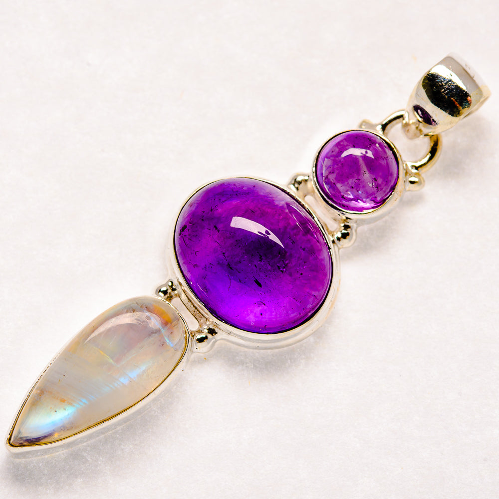 Amethyst, Rainbow Moonstone Pendants handcrafted by Ana Silver Co - PD21823