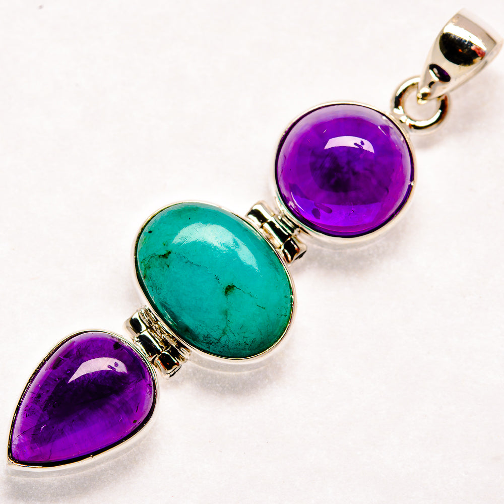 Chrysocolla, Amethyst Pendants handcrafted by Ana Silver Co - PD21838