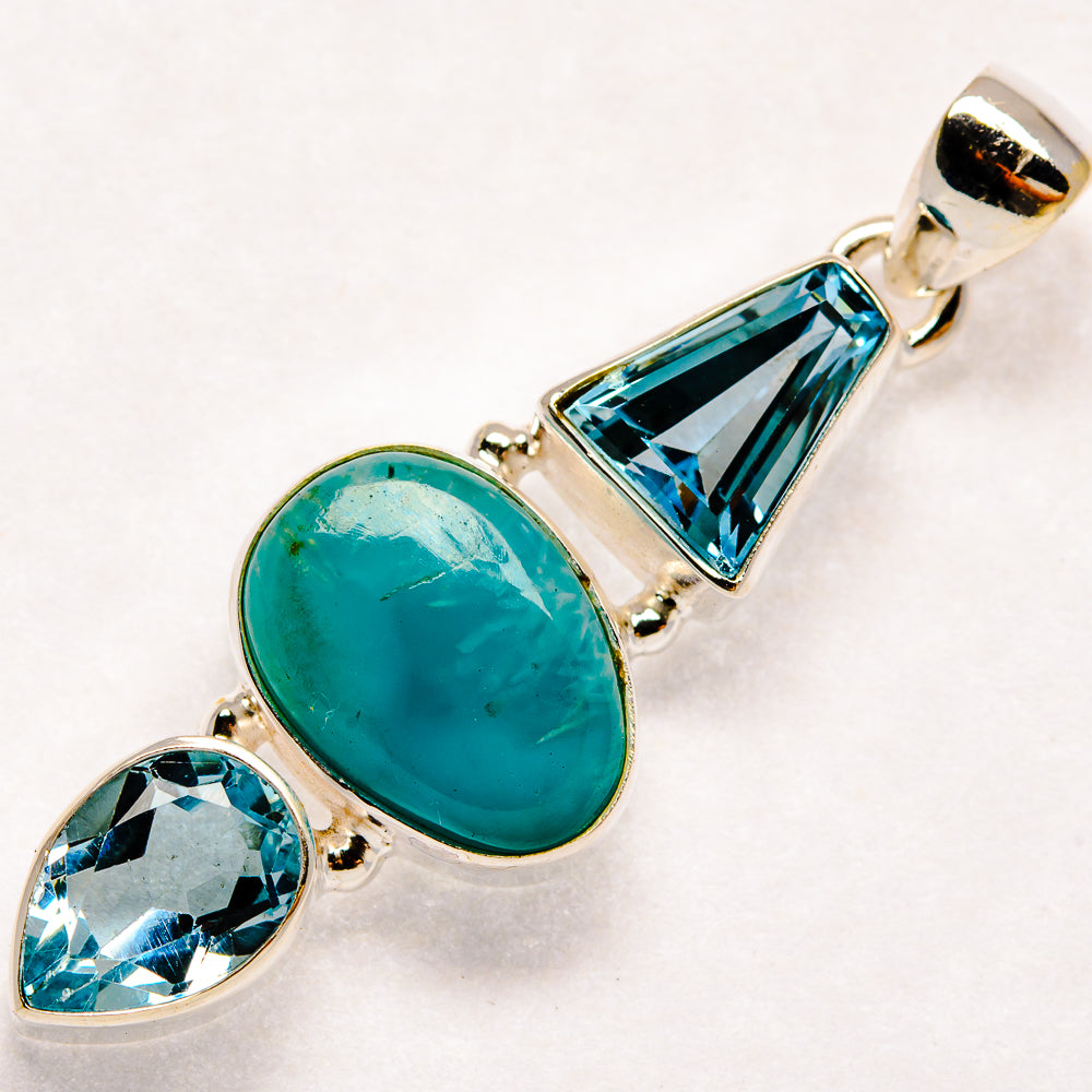 Chrysocolla, Blue Topaz Pendants handcrafted by Ana Silver Co - PD21839