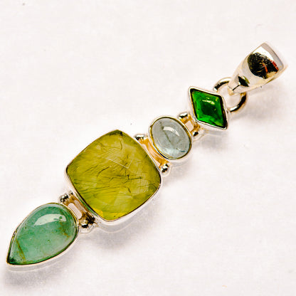 Prehnite, Green Tourmaline, Aquamarine Pendants handcrafted by Ana Silver Co - PD21843