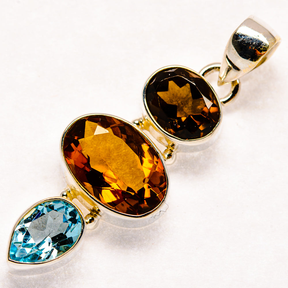 Smoky Quartz, Blue Topaz Pendants handcrafted by Ana Silver Co - PD21844 - Photo 2