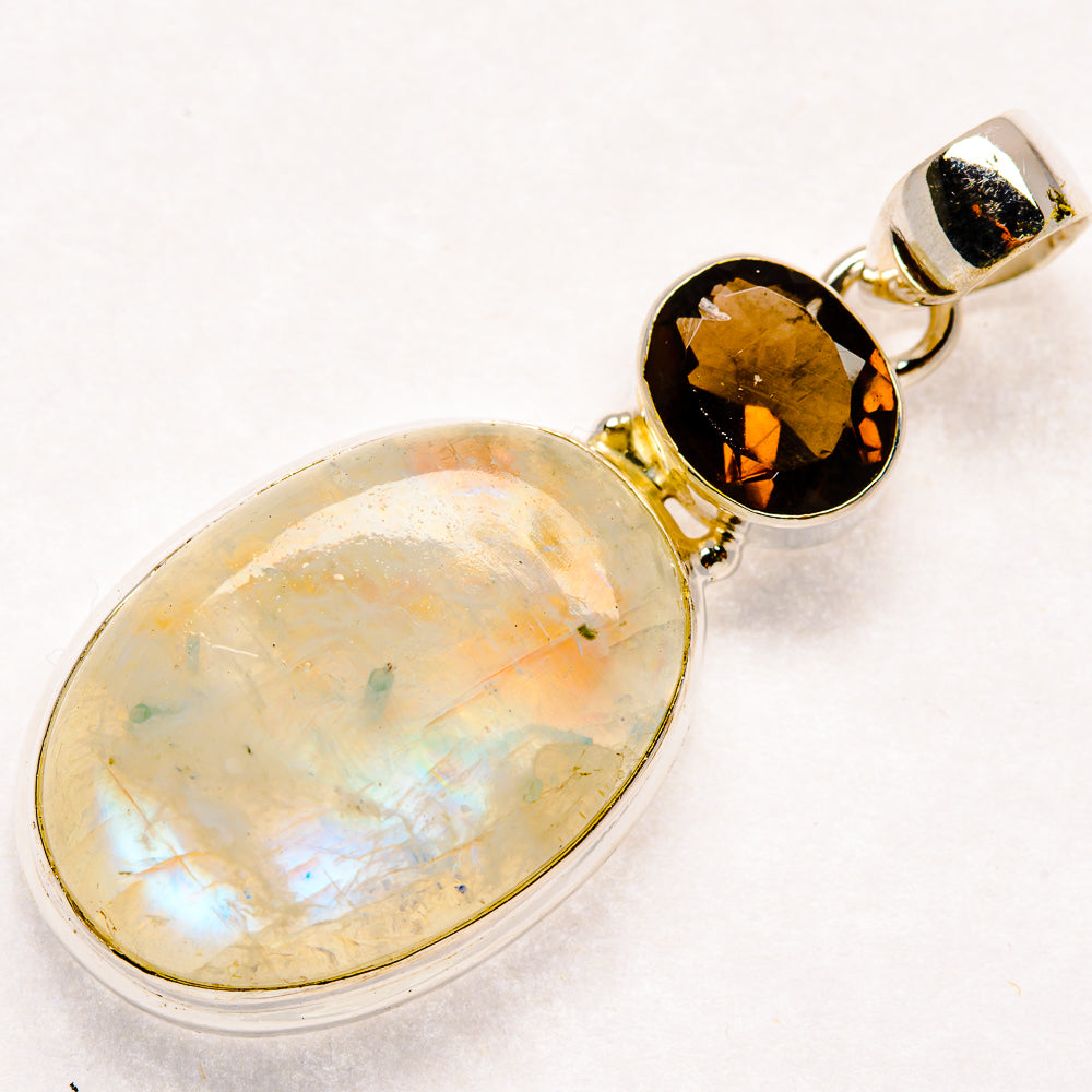 Rainbow Moonstone, Smoky Quartz Pendants handcrafted by Ana Silver Co - PD21854