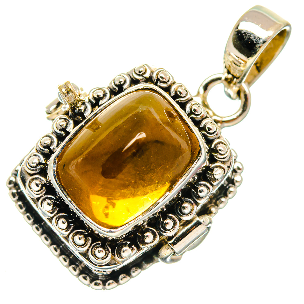925 sterling silver citrine pendant with rectangular amber cabochon and loop bail