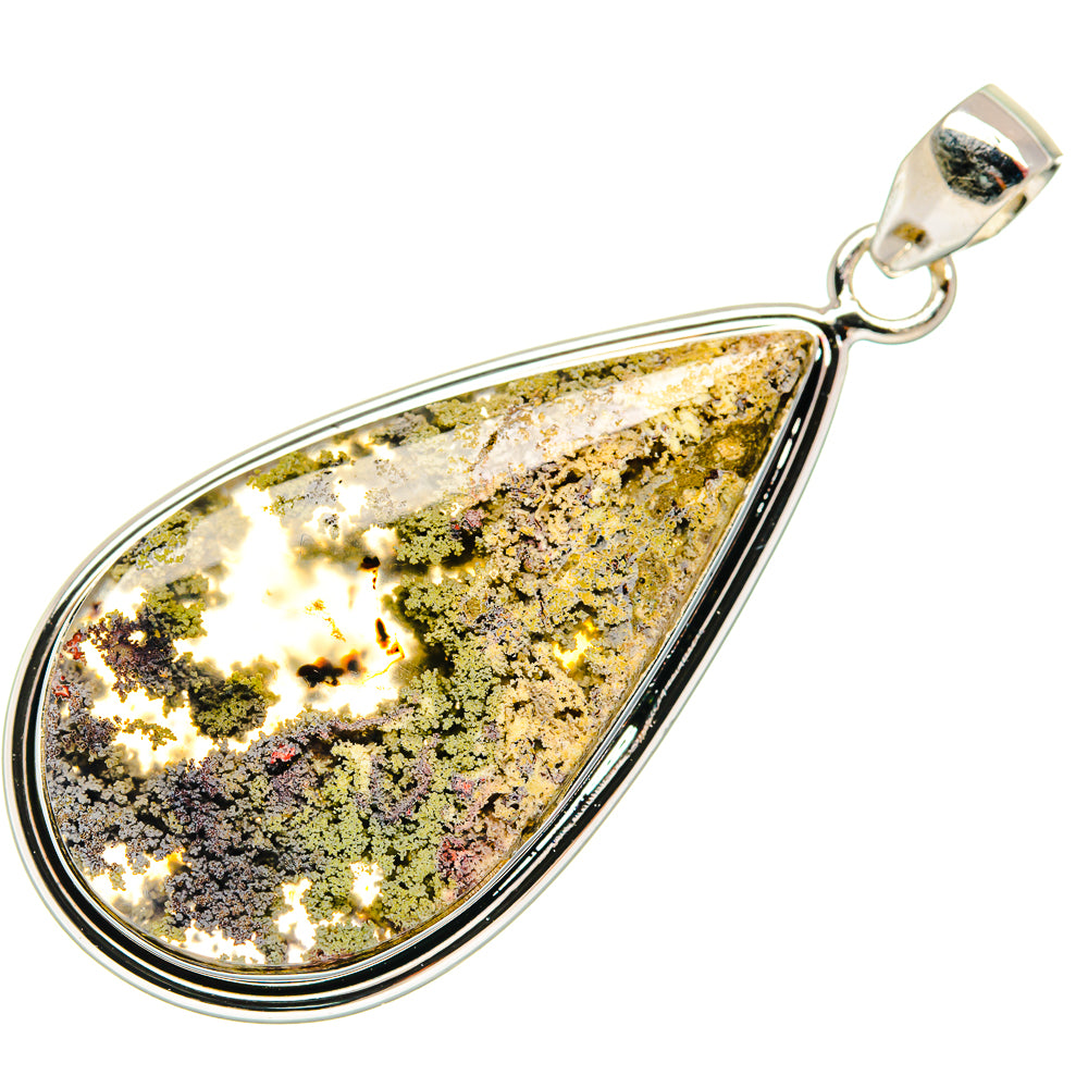 Sterling silver teardrop pendant with glittering multicolor plume agate stone and loop bail