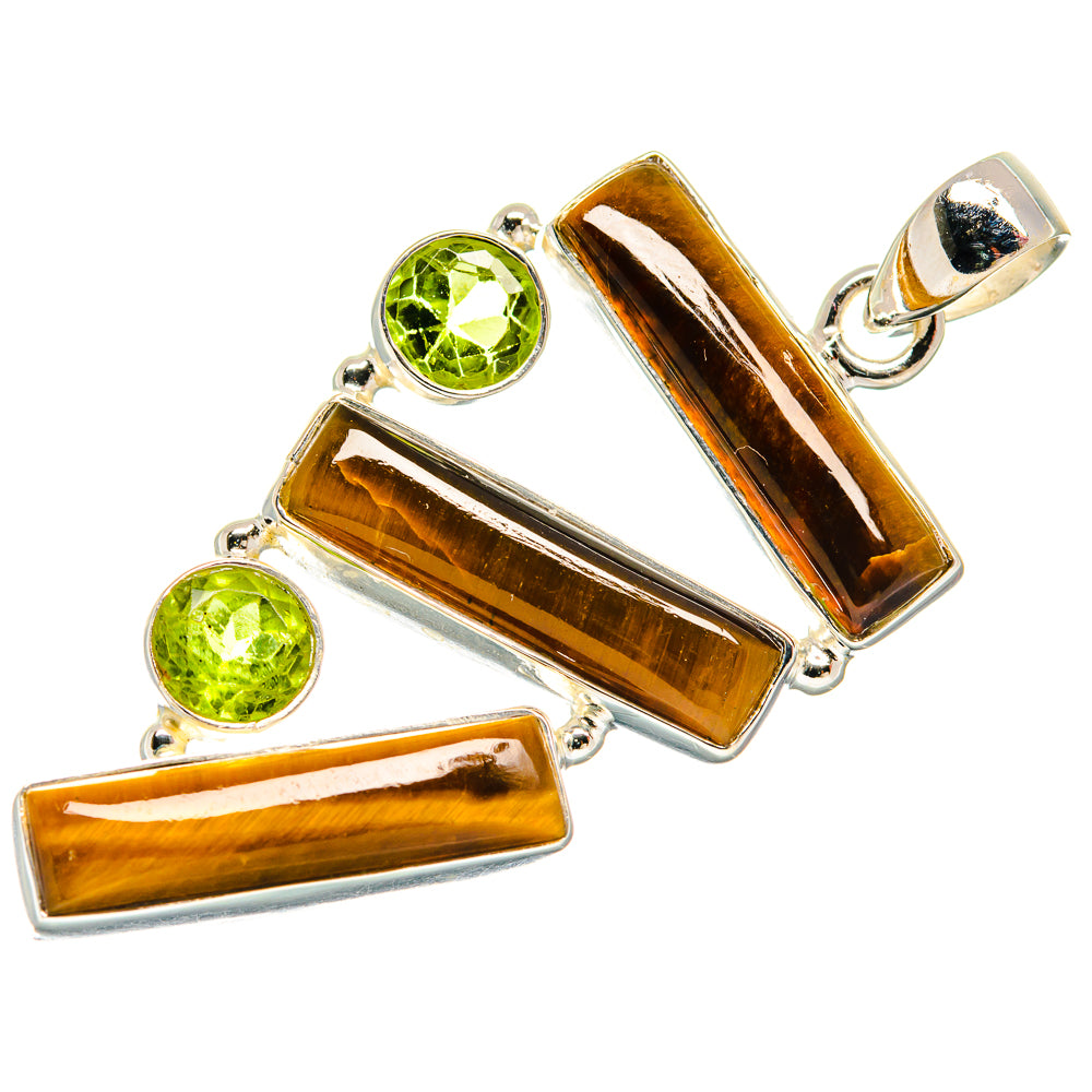 Sterling silver pendant with tiger eye brown bars and three peridot green round stones