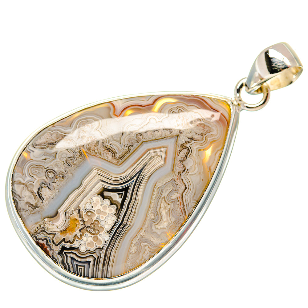 Sterling silver teardrop lace agate pendant with polished edge and top bail
