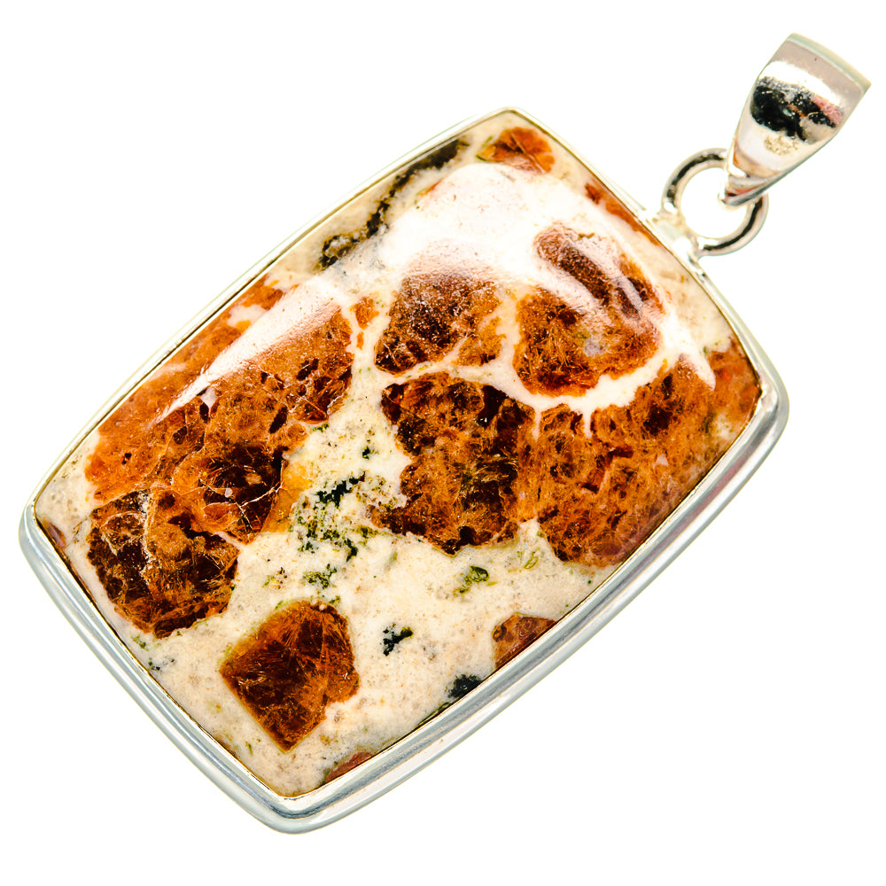 925 sterling silver muscovite pendant with rectangular orange-brown mottled stone