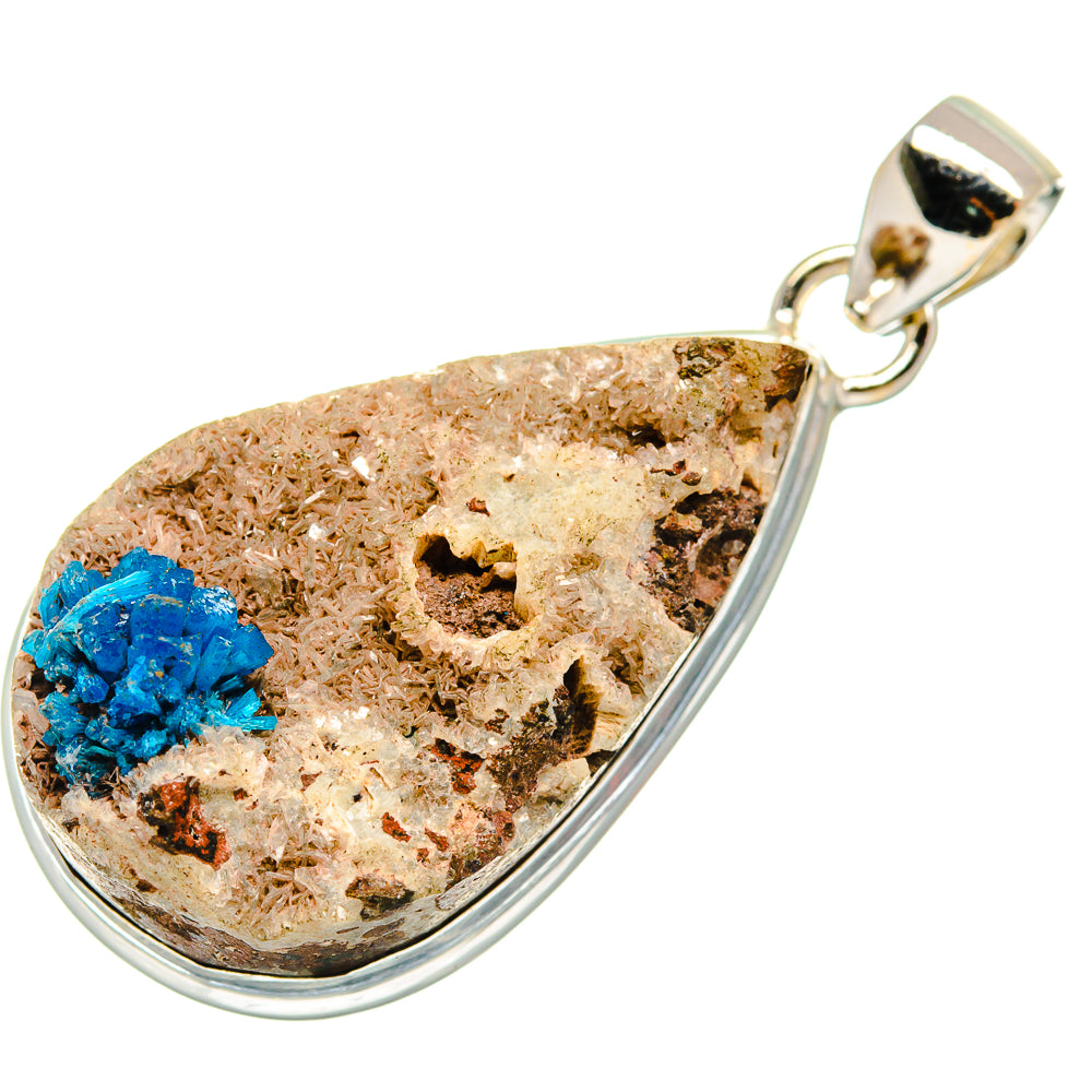 925 sterling silver cavansite pendant with teardrop bezel, blue crystal cluster, side bail loop