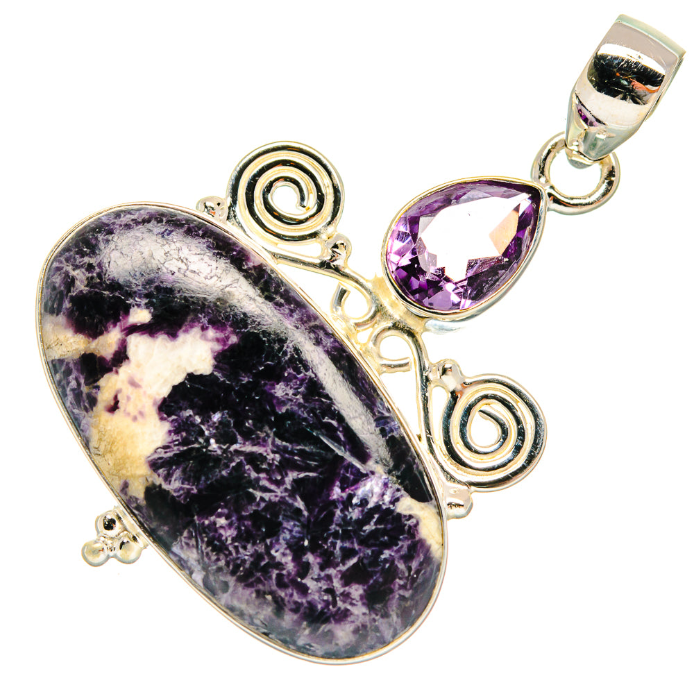 Sterling silver pendant with oval amethyst cabochon and amethyst teardrop bail