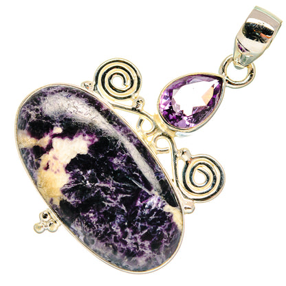 Sterling silver pendant with oval amethyst cabochon and amethyst teardrop bail