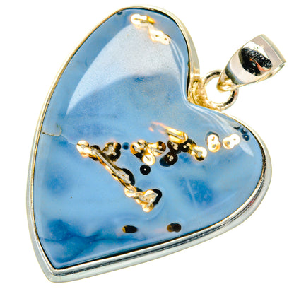 Blue opal heart pendant in 925 sterling silver, gold-tone bail and top loop
