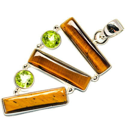 925 sterling silver tiger eye & peridot pendant: orange-brown bars, green round stones