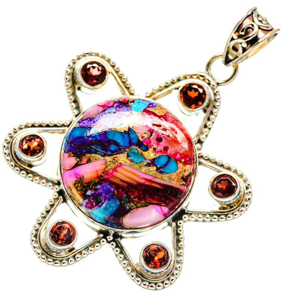 Kingman Pink Dahlia Turquoise Pendants handcrafted by Ana Silver Co - PD22298