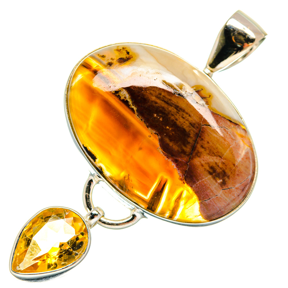 Pendant: Oval butterfly jasper and citrine with 925 silver bail and teardrop accent