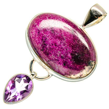 Sterling silver oval gemstone pendant with purple amethyst drop and open bail loop