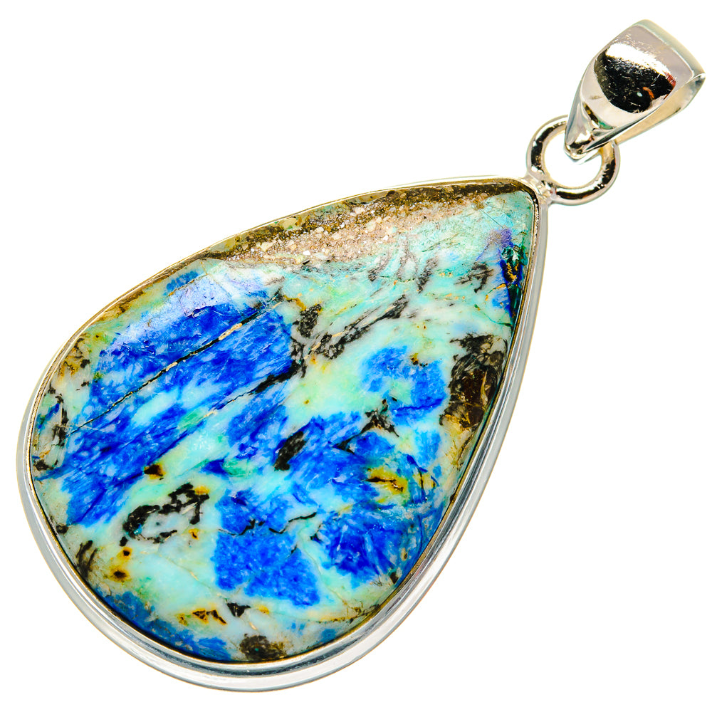925 sterling silver teardrop azurite pendant with blue stone and loop bail