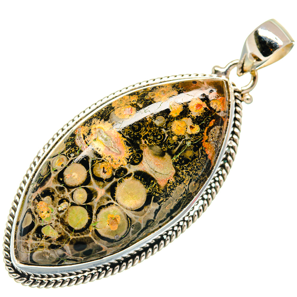 Teardrop jasper pendant with polished silver bail and rope-edged sterling silver frame