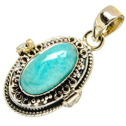 925 sterling silver oval larimar pendant with turquoise cabochon in filigree bezel