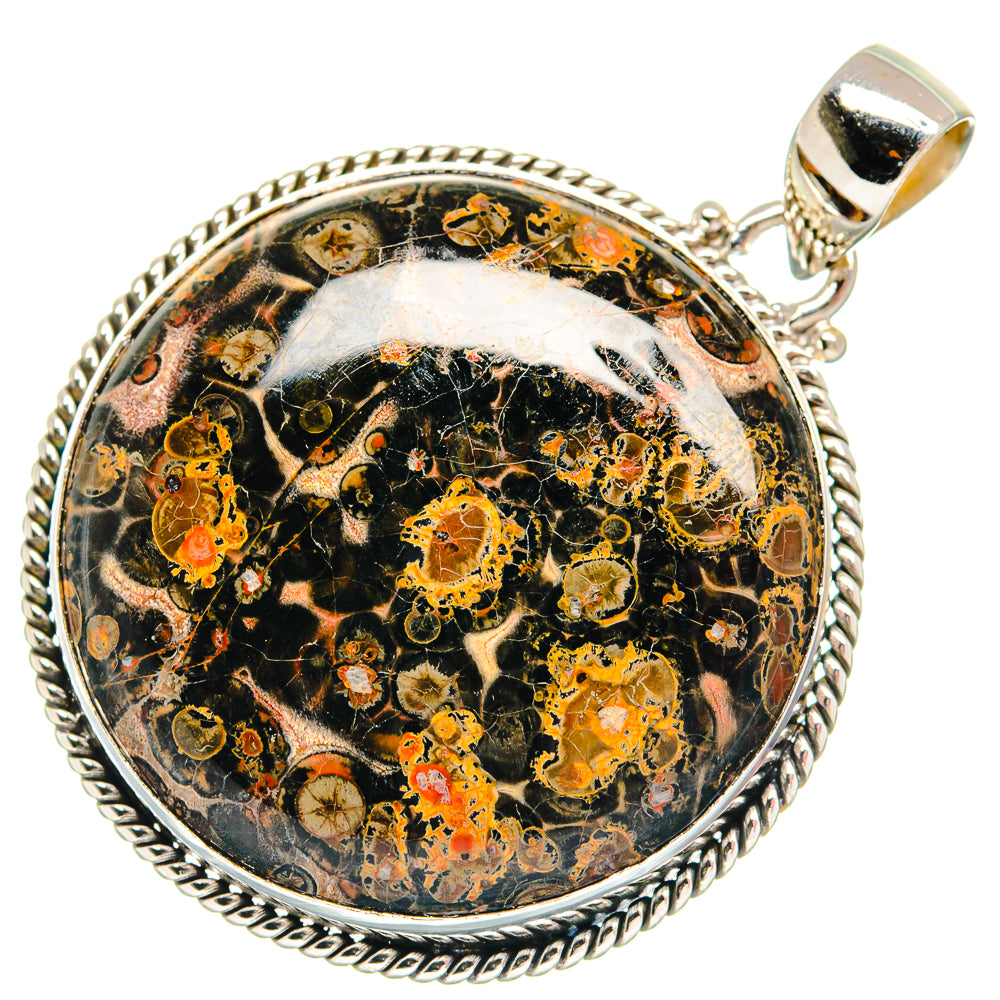 Oval sterling silver pendant with mottled poppy jasper pattern and top bail