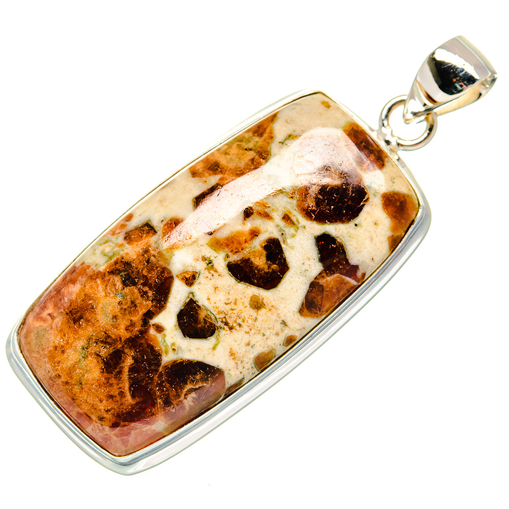 Rectangle muscovite pendant with bail, 925 sterling silver, white with brown/black spots