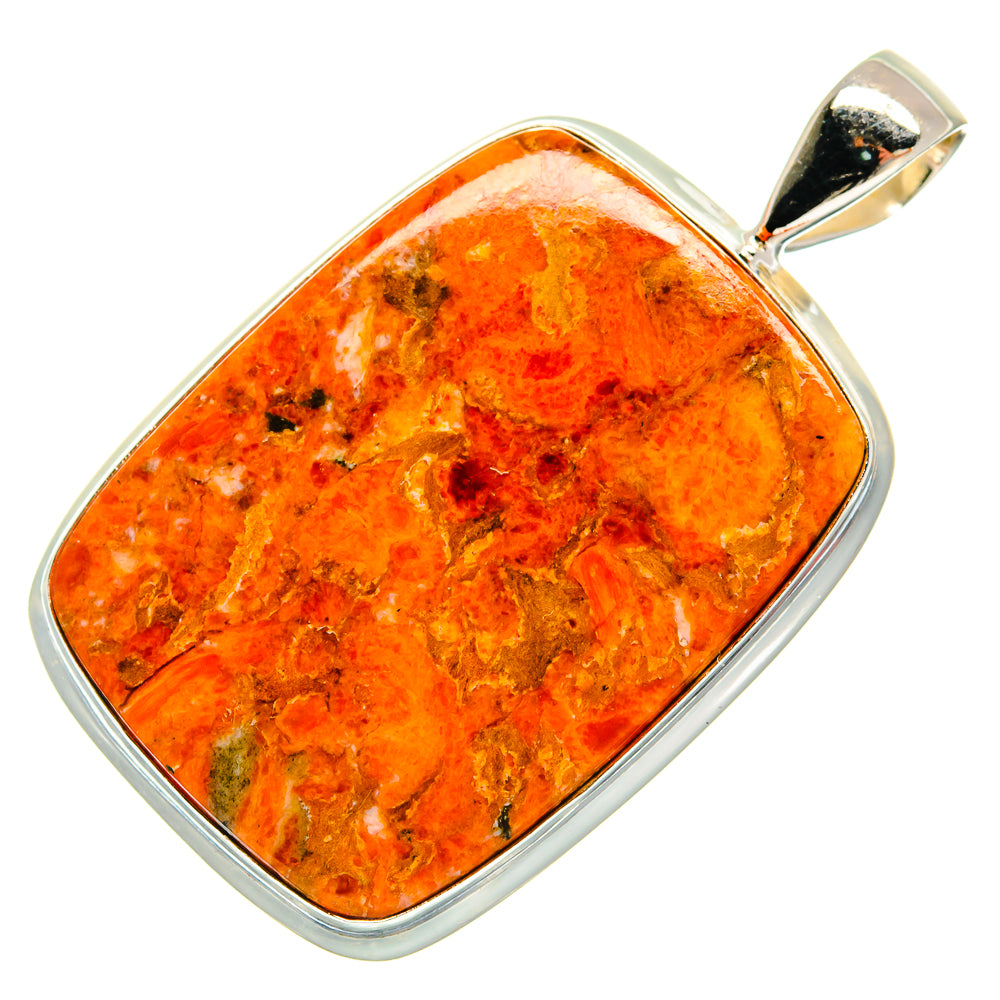 Orange sponge coral pendant in 925 sterling silver bezel, rectangular frame