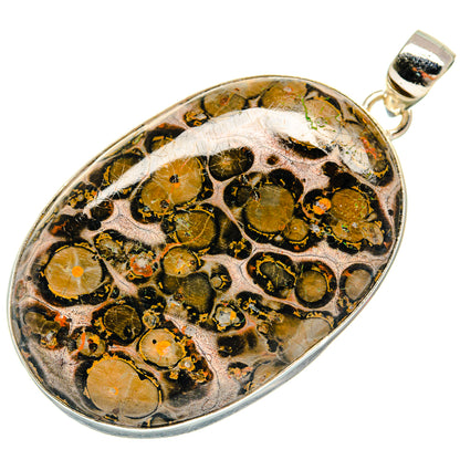 Oval Poppy Jasper cabochon pendant in 925 sterling silver with black-ringed yellow pattern.