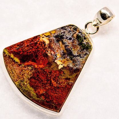Multicolor plume agate square pendant with 925 sterling silver frame and loop bail