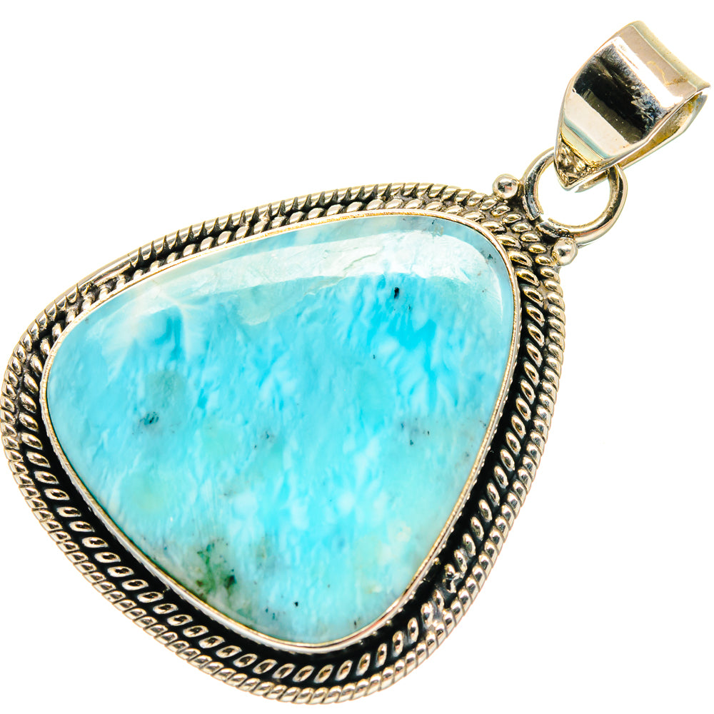 925 sterling silver Larimar pendant with large oval blue stone and open bail