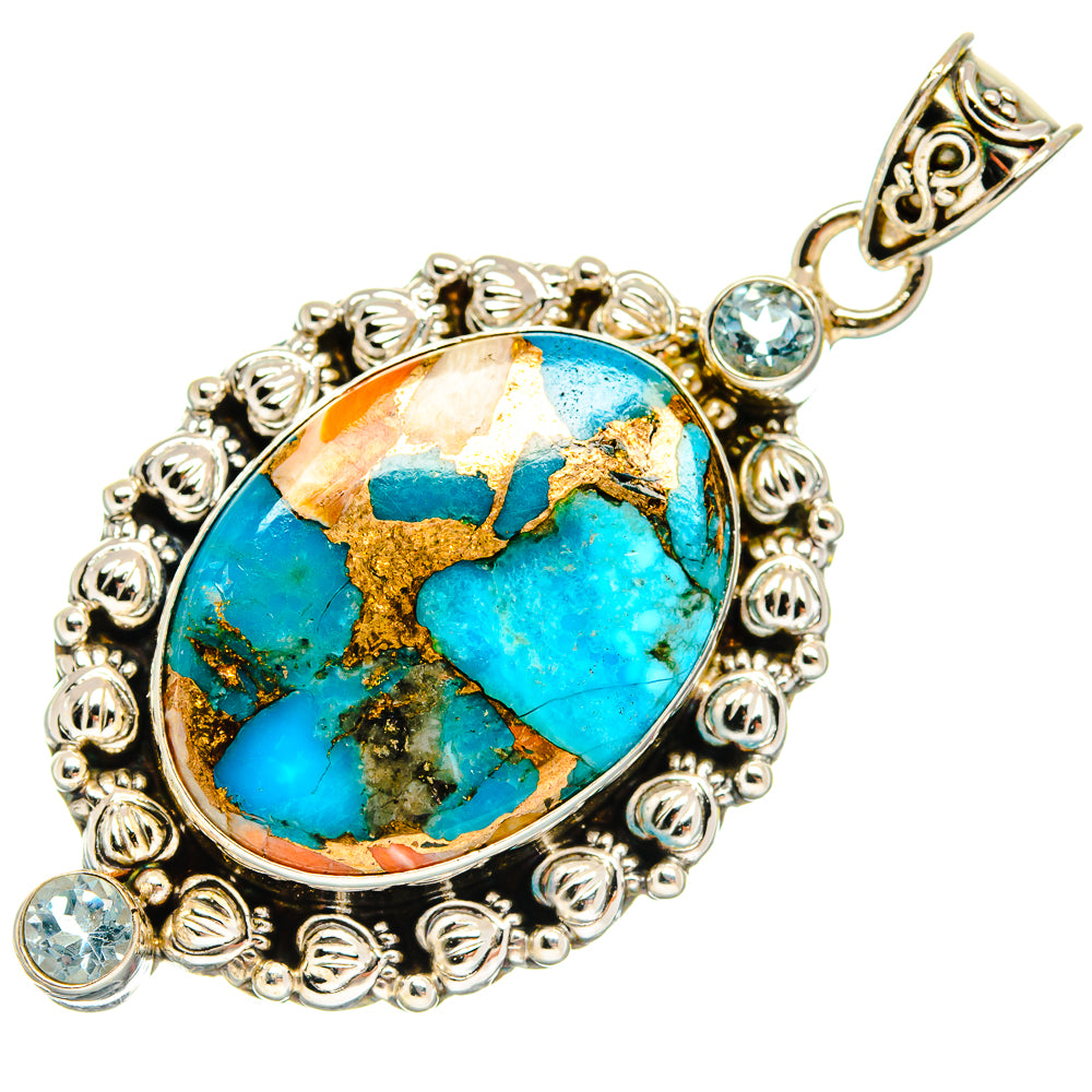 Blue Copper Composite Turquoise Pendants handcrafted by Ana Silver Co - PD22747 - Photo 2