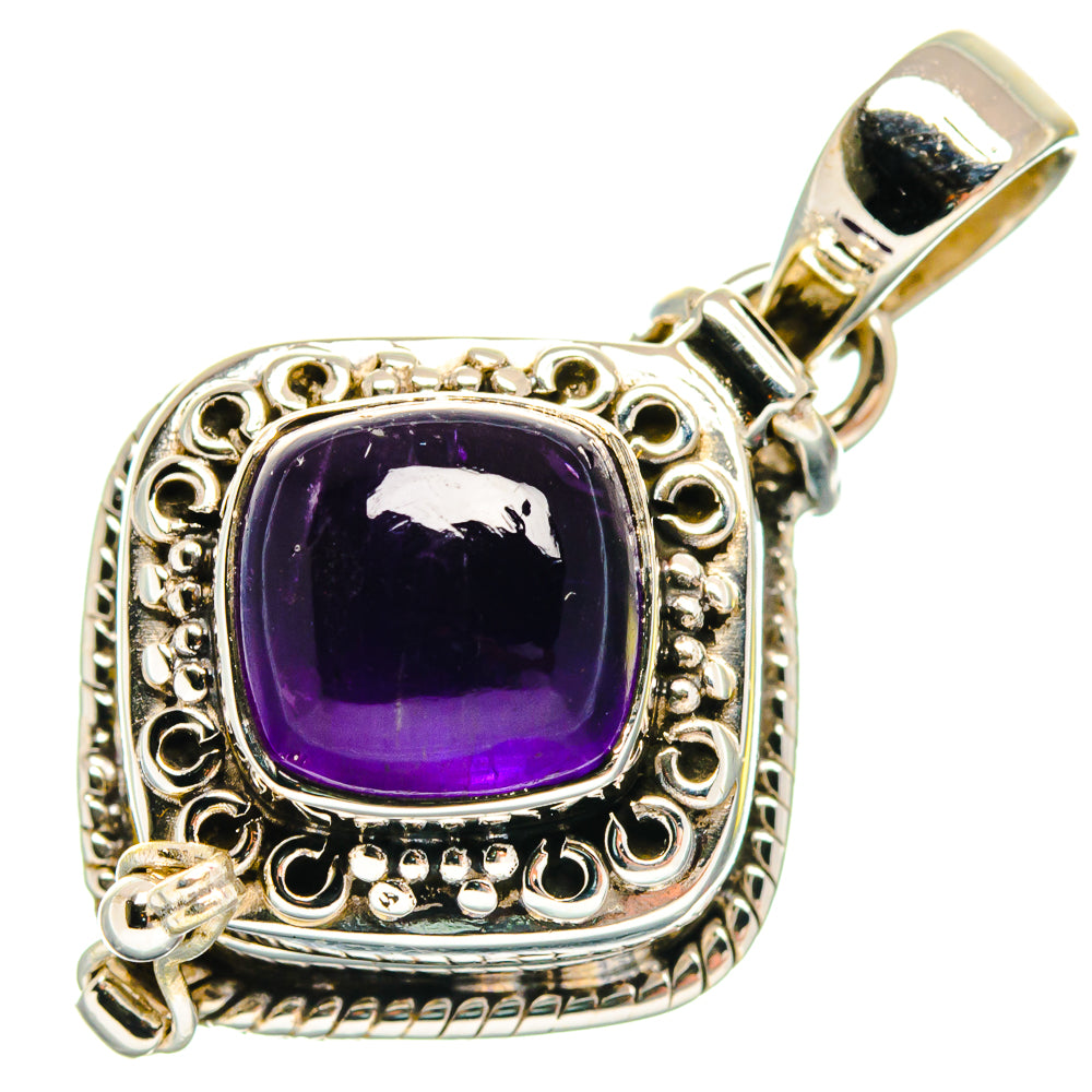 Poison amethyst pendant in 925 sterling silver, square purple gemstone in ornate frame