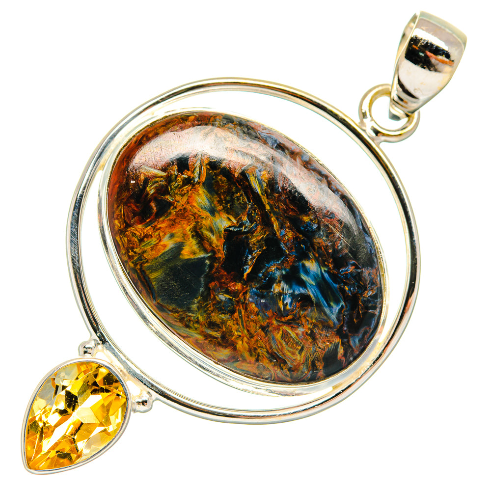925 sterling silver pendant with oval gold-brown pietersite and citrine teardrop accent