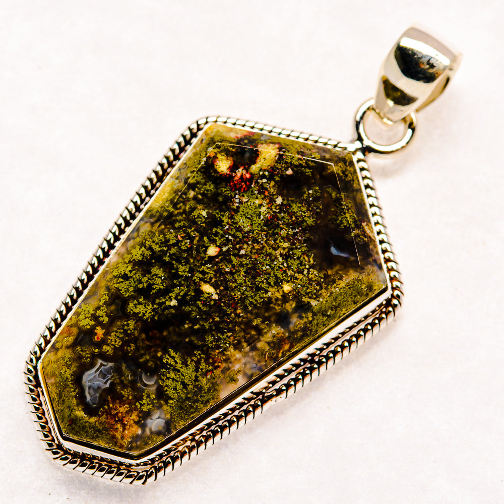925 sterling silver plume agate pendant with bail and faceted green-gold stone