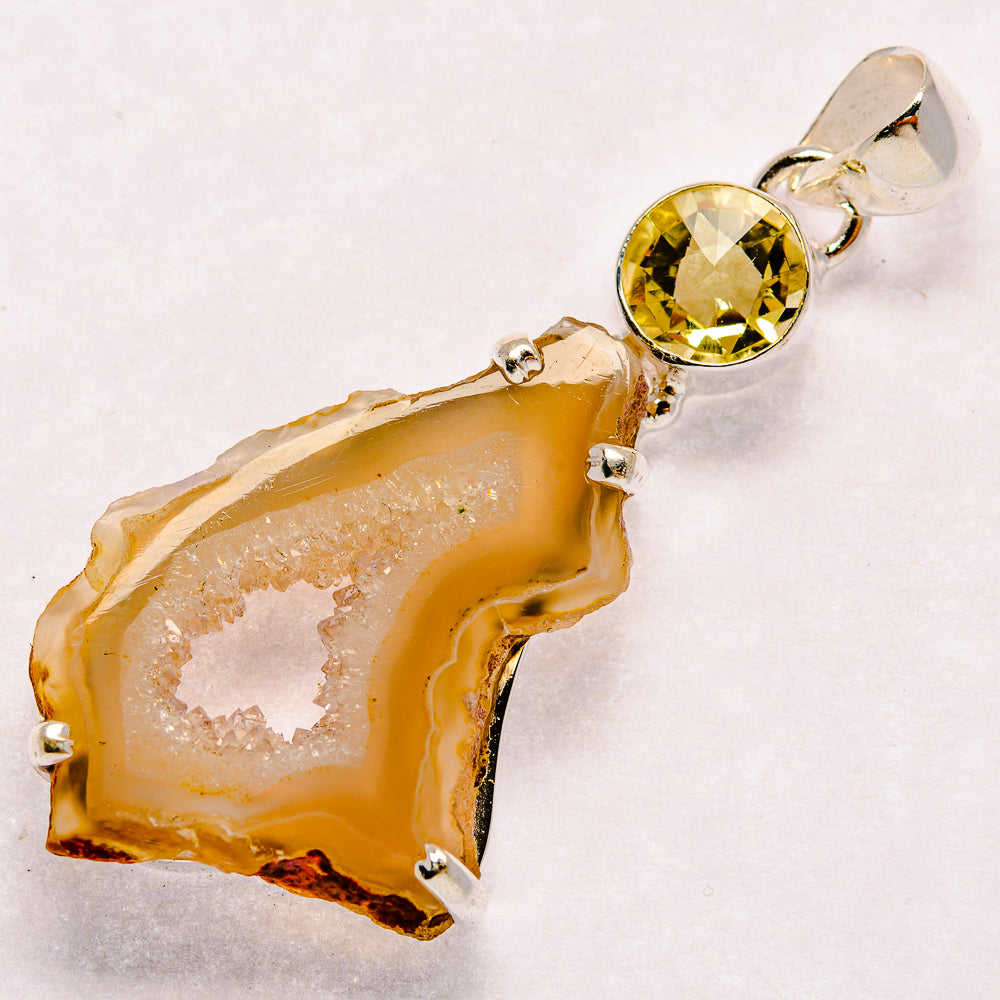 White Geode Slice Pendants handcrafted by Ana Silver Co - PD23056 - Photo 2
